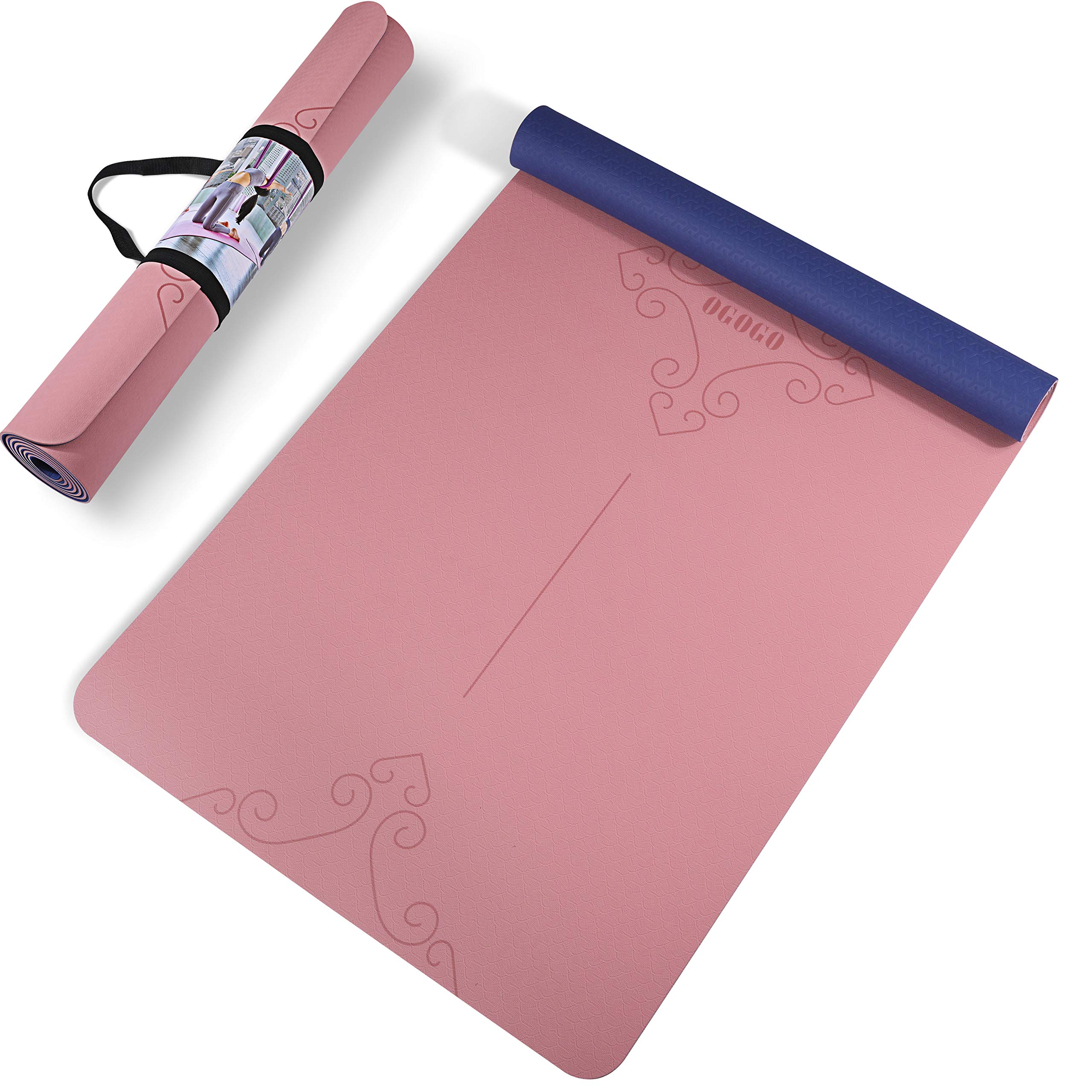 OGOGO Yoga Mat Double-Sided Non Slip,Eco Friendly Exercise Yoga Mat for Men and Women,Thick High Density Pro Mat with Carrying Strap
