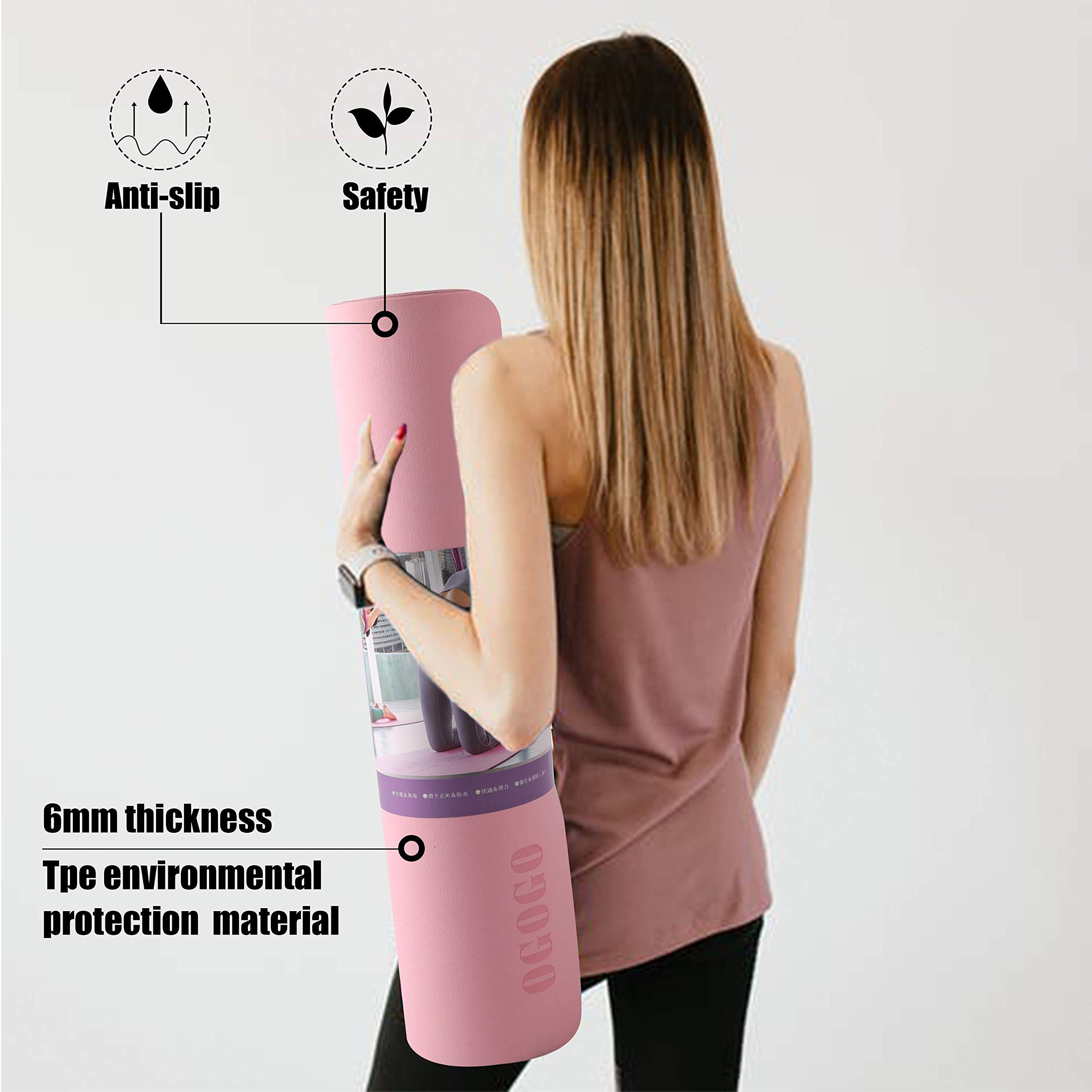 OGOGO Yoga Mat Double-Sided Non Slip,Eco Friendly Exercise Yoga Mat for Men and Women,Thick High Density Pro Mat with Carrying Strap