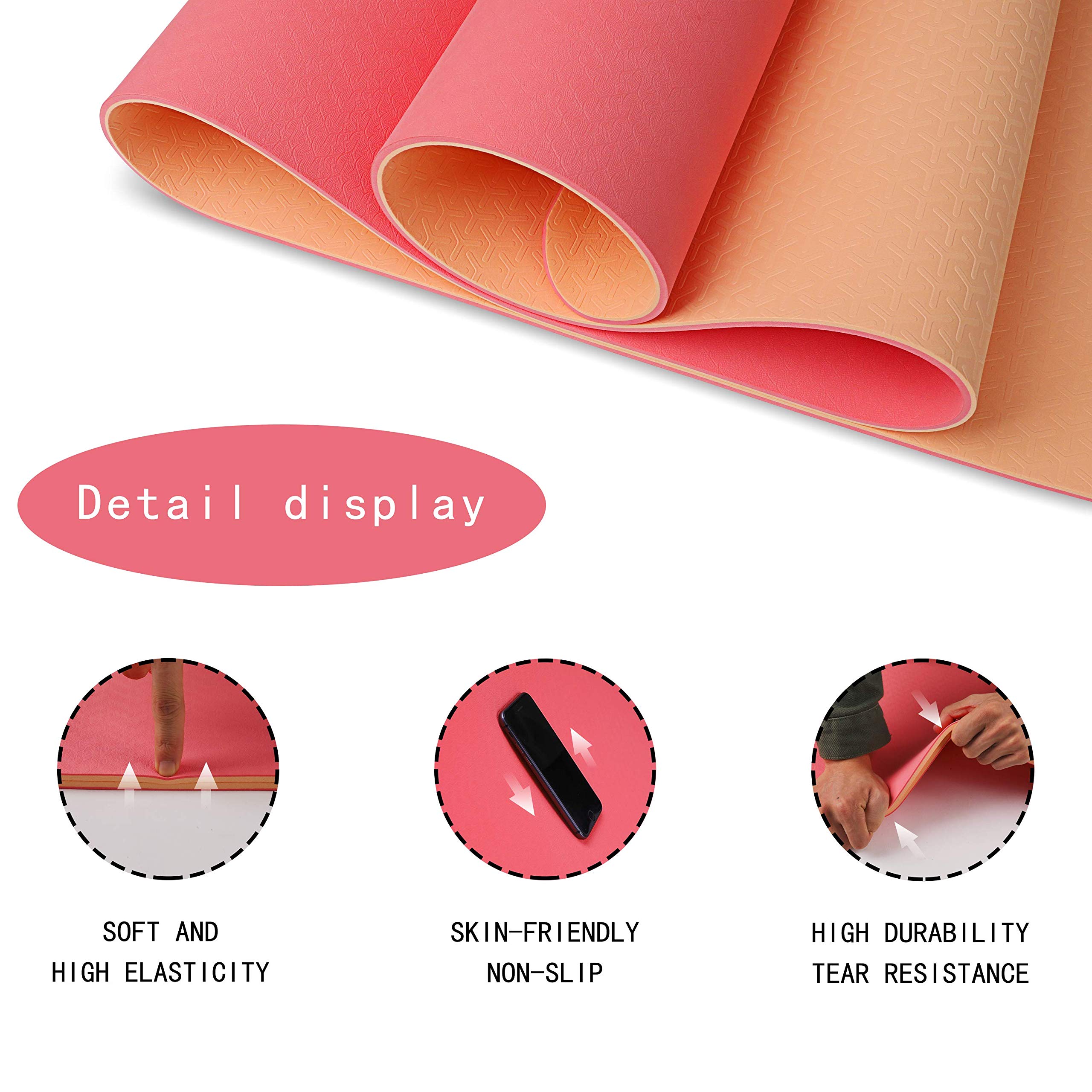 OGOGO Yoga Mat Double-Sided Non Slip,Eco Friendly Exercise Yoga Mat for Men and Women,Thick High Density Pro Mat with Carrying Strap