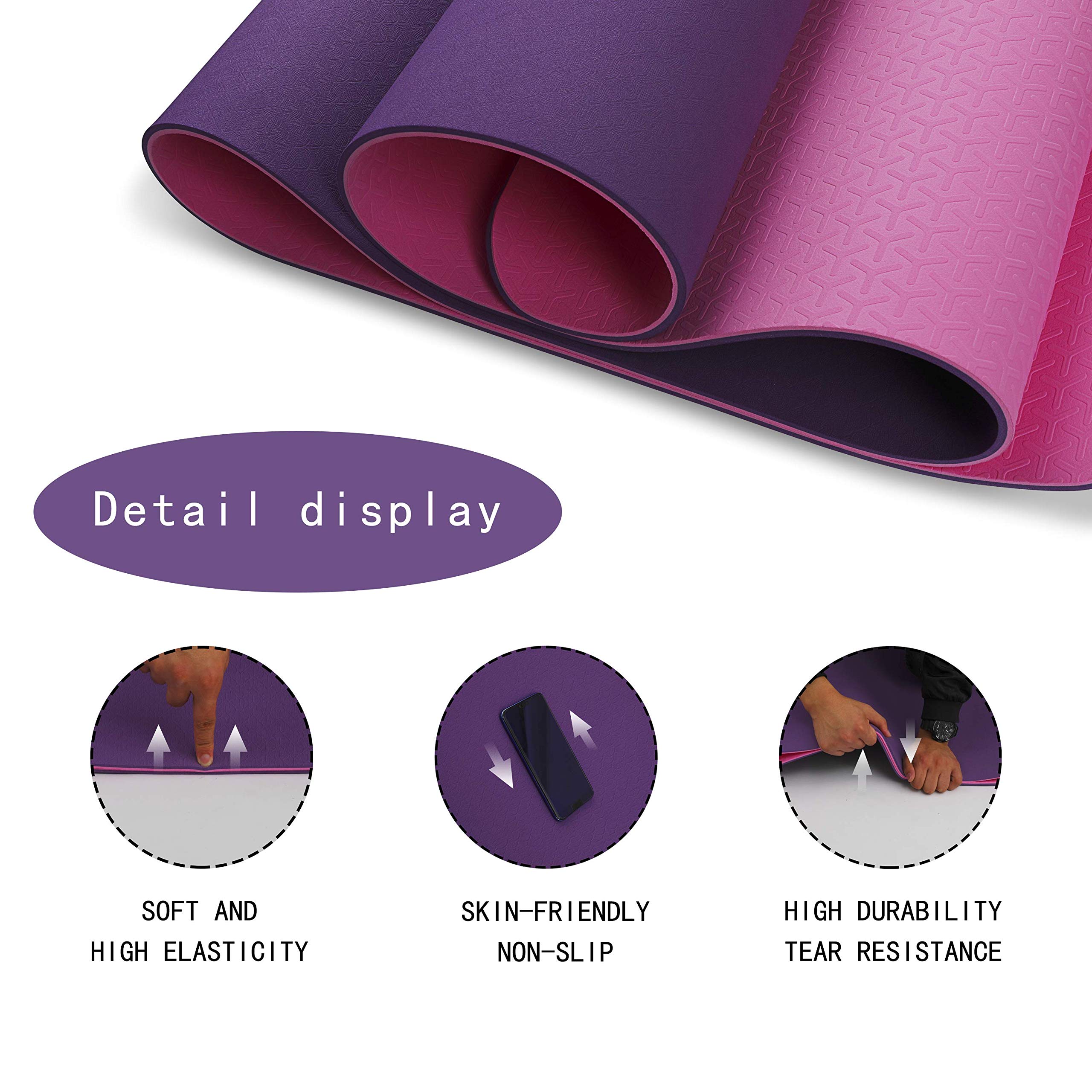 OGOGO Yoga Mat Double-Sided Non Slip,Eco Friendly Exercise Yoga Mat for Men and Women,Thick High Density Pro Mat with Carrying Strap