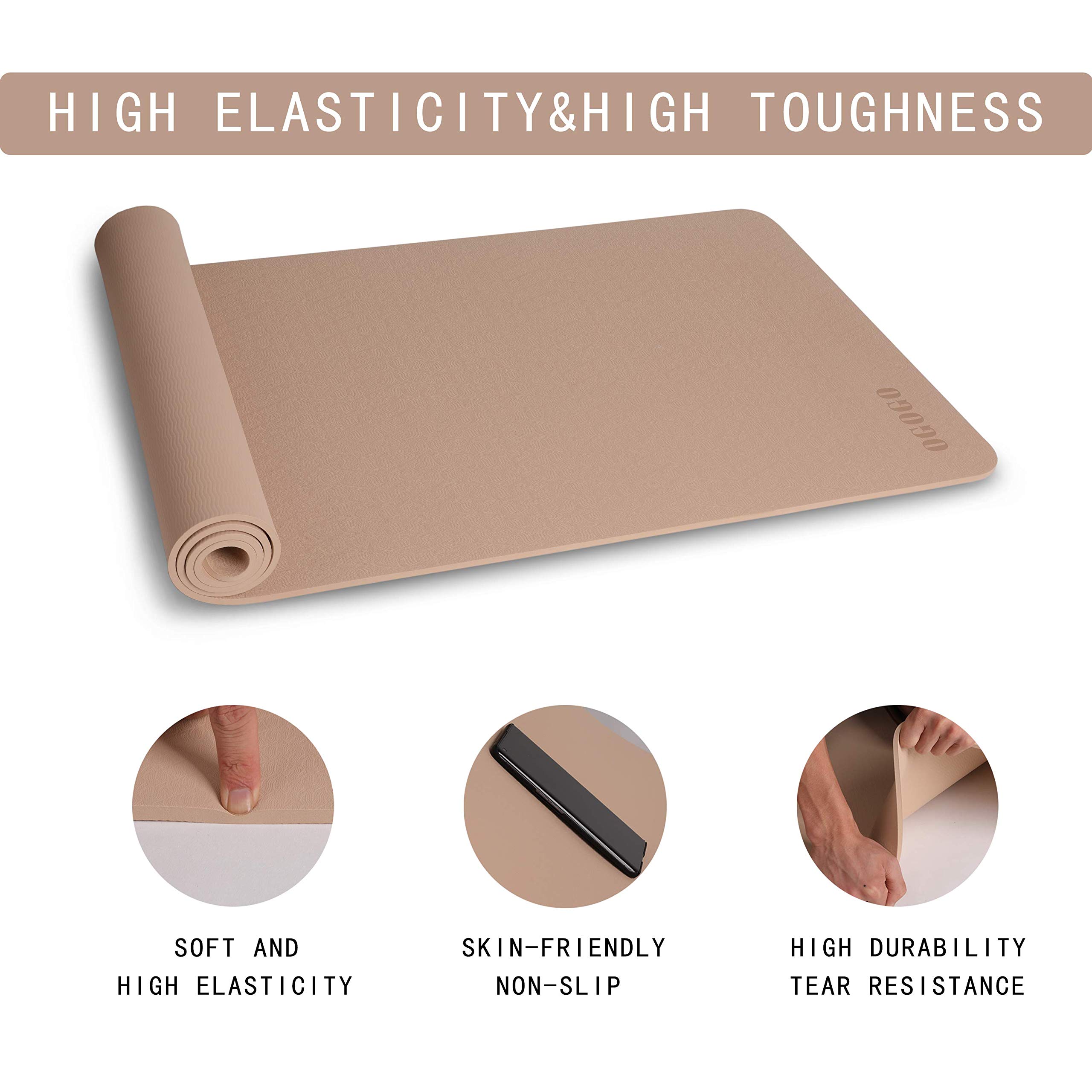OGOGO Yoga Mat Double-Sided Non Slip,Eco Friendly Exercise Yoga Mat for Men and Women,Thick High Density Pro Mat with Carrying Strap