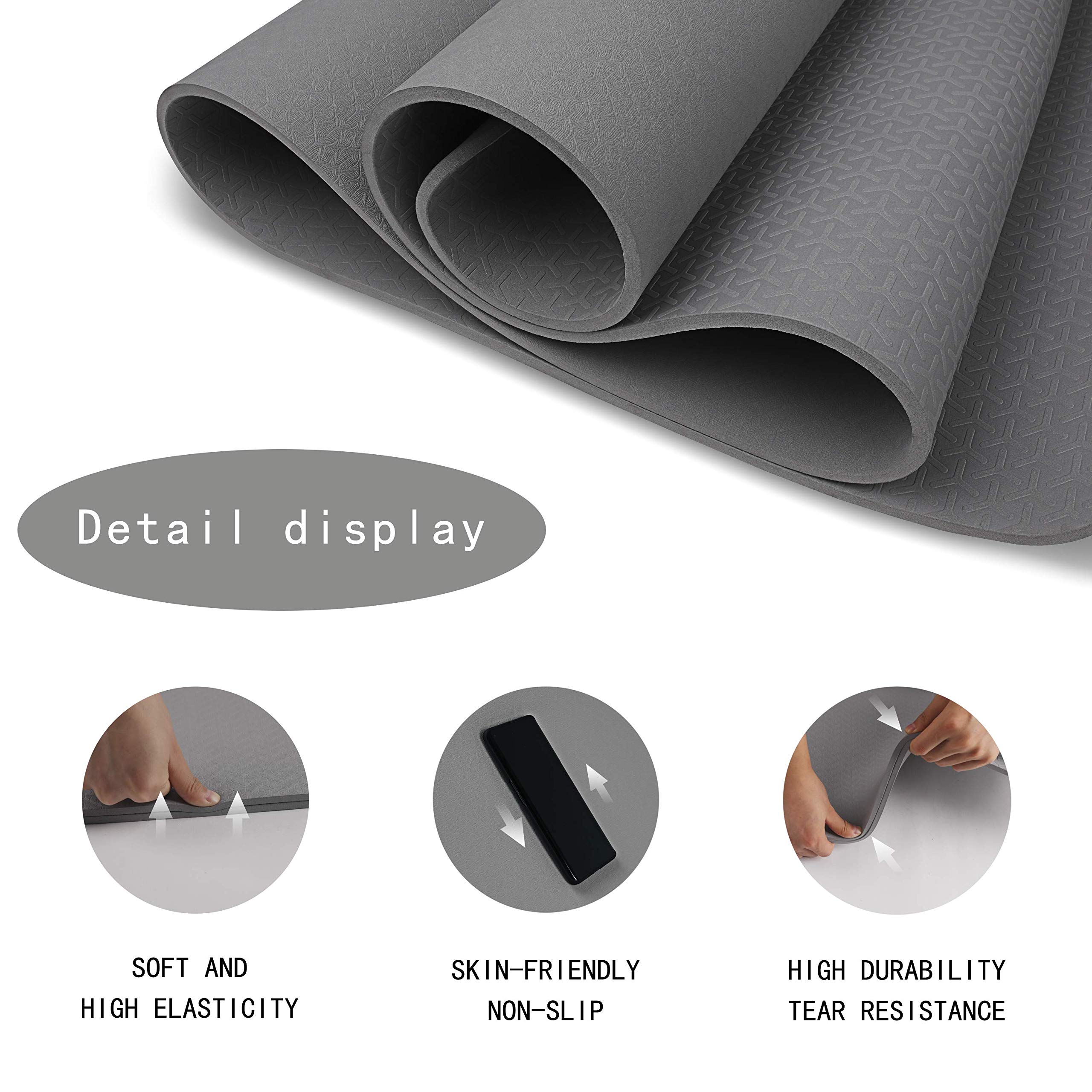 OGOGO Yoga Mat Double-Sided Non Slip,Eco Friendly Exercise Yoga Mat for Men and Women,Thick High Density Pro Mat with Carrying Strap